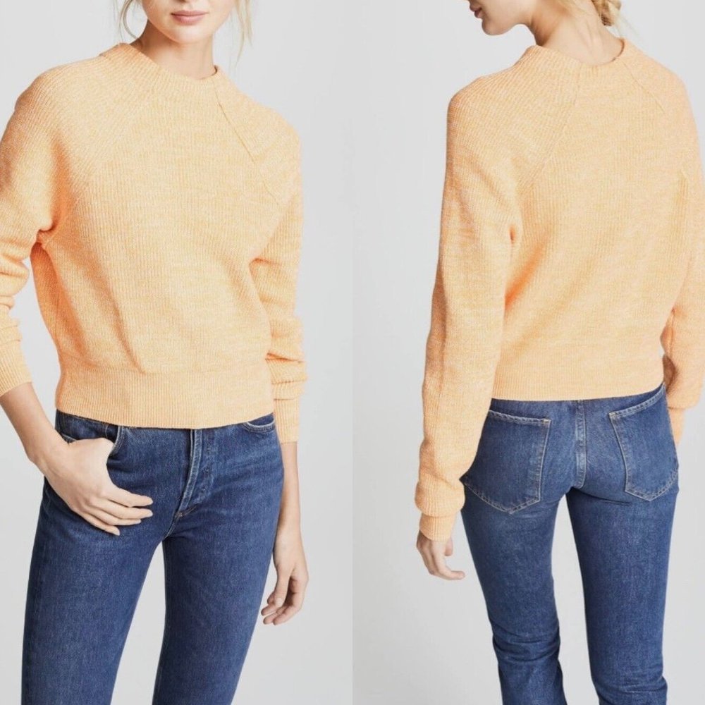 Free People Too Good Ribbed Trim Pullover Sweater Orange Zest Size XS